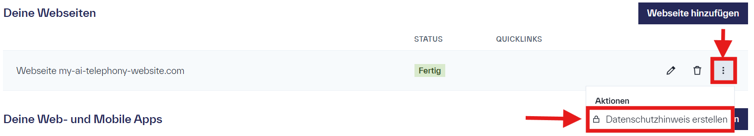 Erklärung, wie im Metasoul-Datenschutz-Assistenten ein Webseitendatenschutzhinweis aus einem fertig befüllten Fragenkatalog erstellt werden kann.