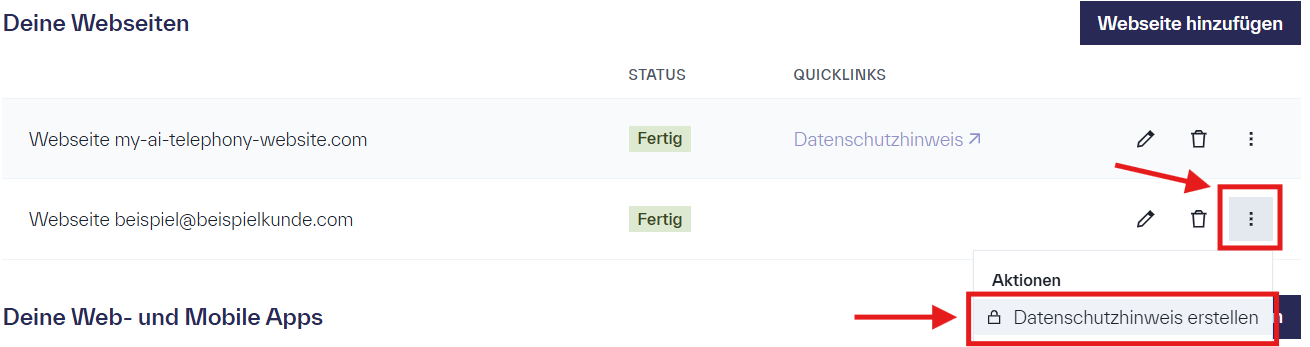 Erklärung, wie im Metasoul-Datenschutz-Assistenten ein Webseitendatenschutzhinweis aus einem fertig befüllten Fragenkatalog erstellt werden kann.