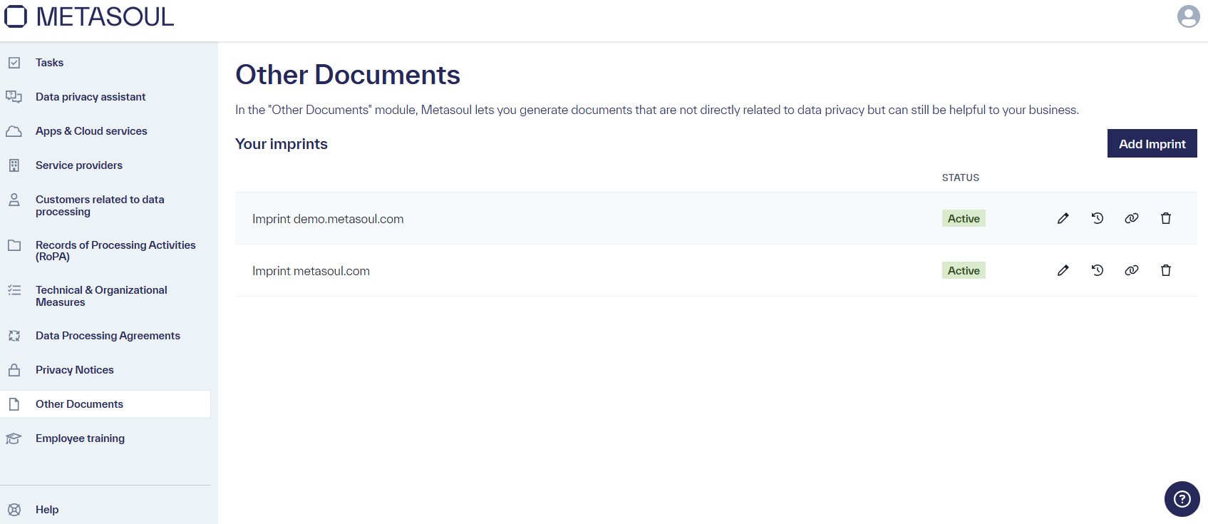 Homepage of the module &ldquo;Other Documents&rdquo; with two entries
