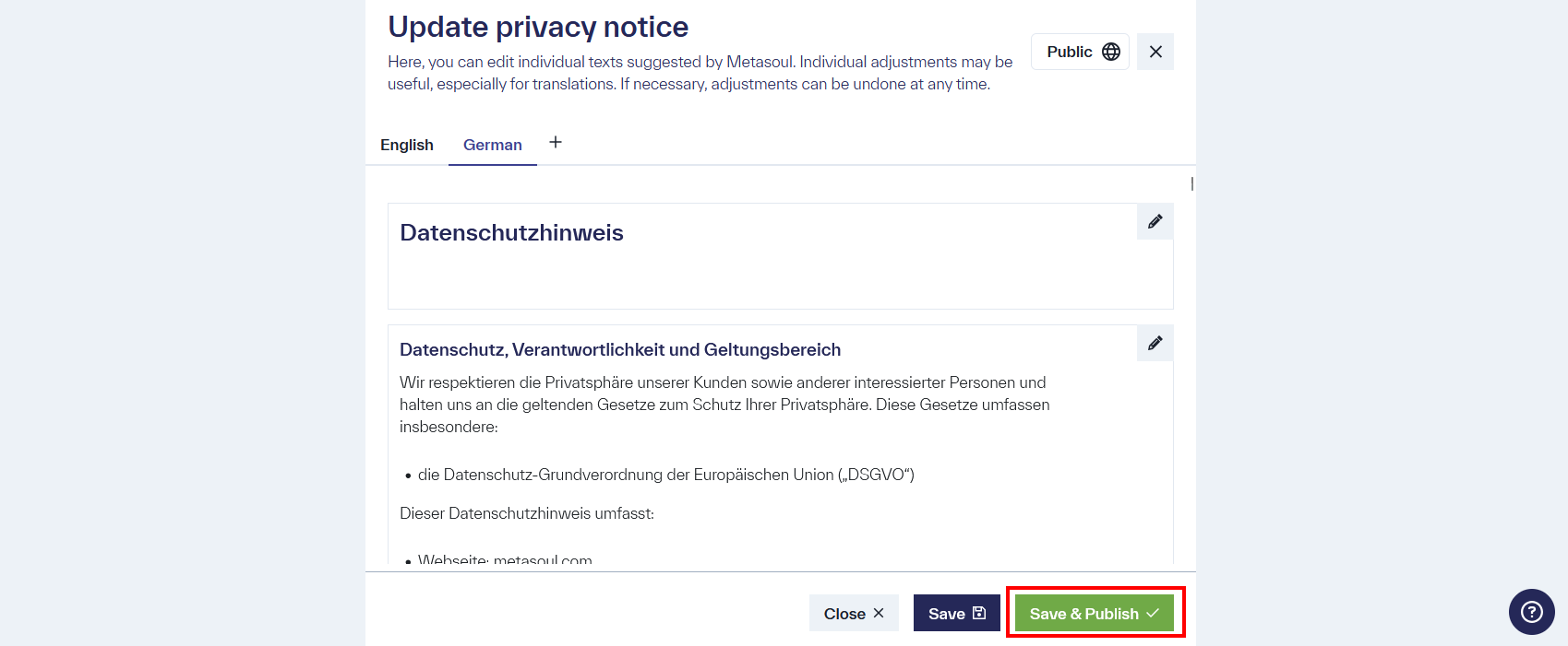 Newly created Site &ldquo;German&rdquo; of the Page &ldquo;Update privacy notice&rdquo;